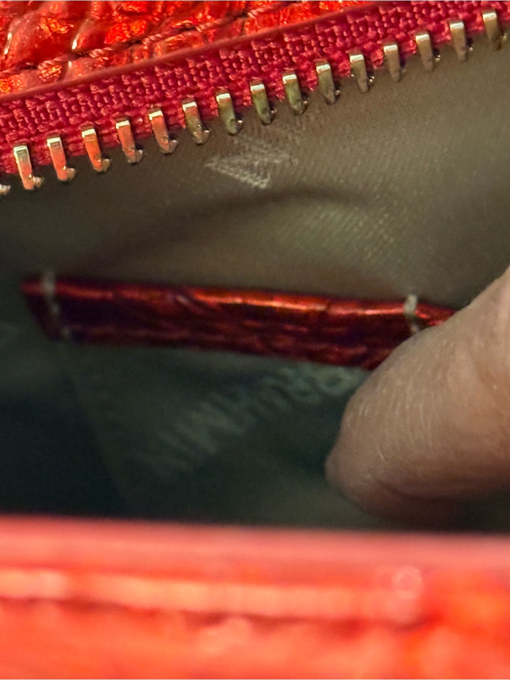 Glossy Red Croc-Embossed Satchel with Gold Accents teal leather - Picture 14 of 14